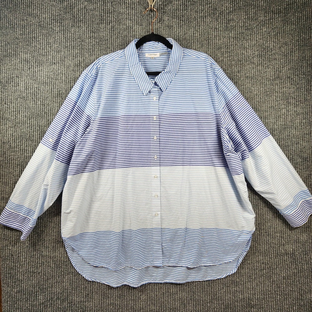 Calvin Klein Shirt‎ Womens 3XL Striped Stretch Button Up Long Sleeve Plus Size